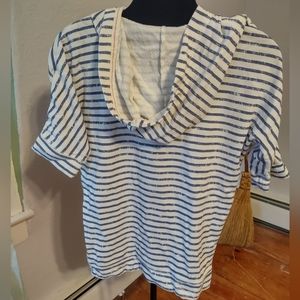 Old Navy md striped half sleeve boyfriend shirt hoodie distressed navy stripes